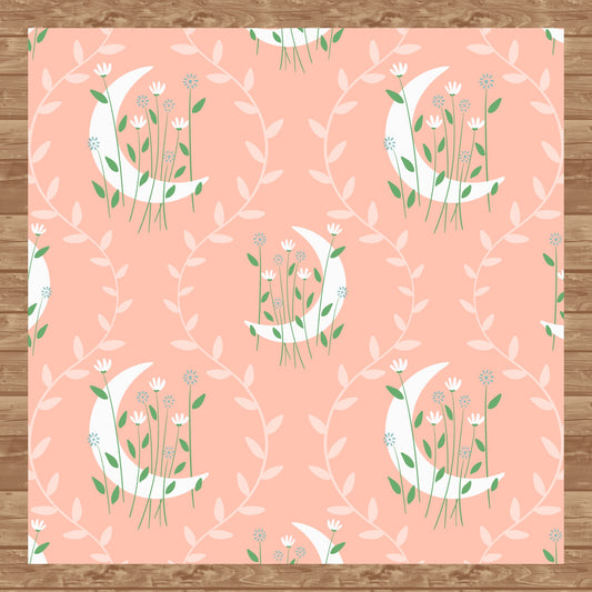 Moon & Botanical Seamless Pattern Orange | Celestial Floral Digital Download | 12x12 PNG