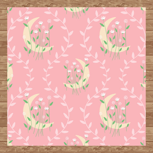 Moon & Botanical Seamless Pattern Pink | Celestial Floral Digital Download | 12x12 PNG