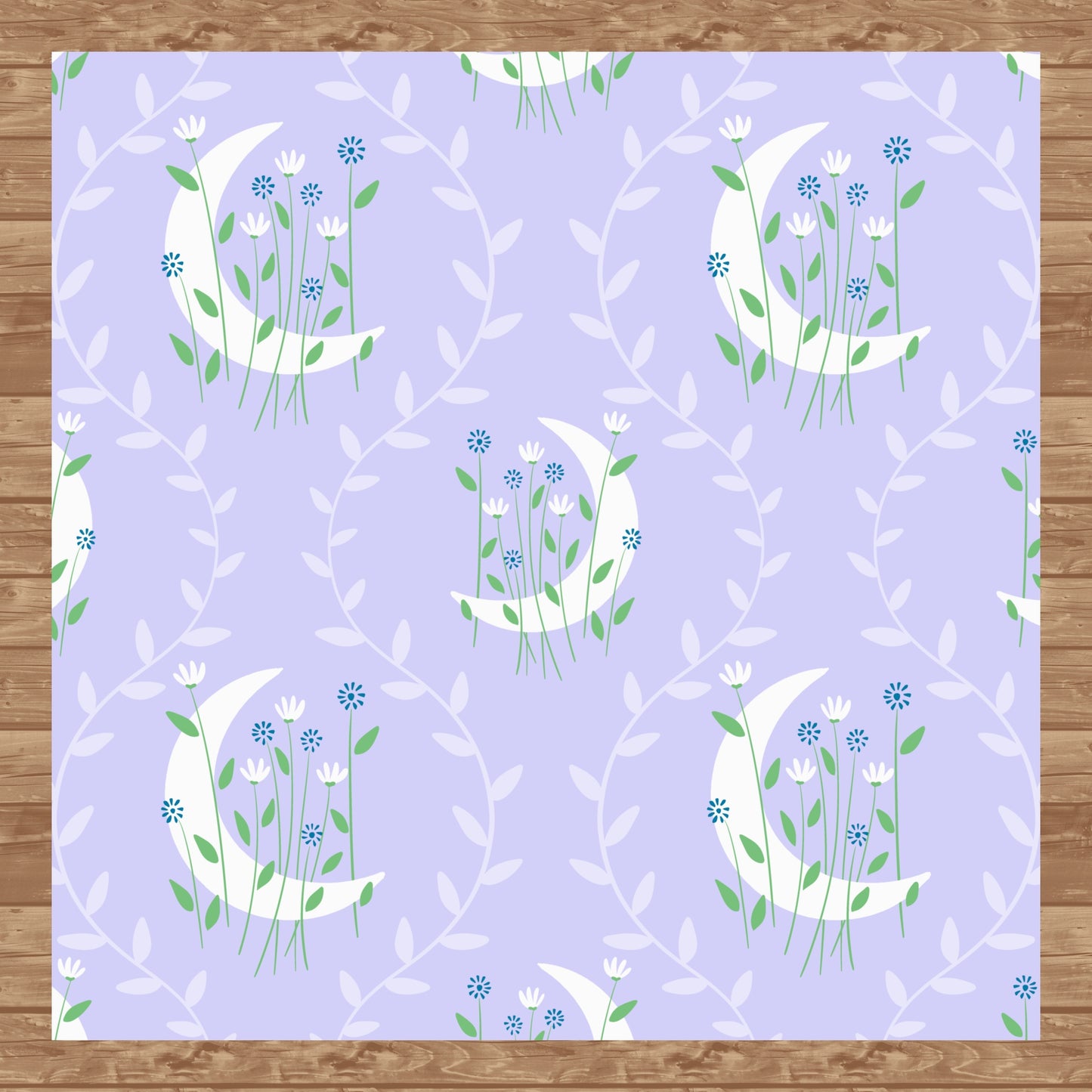 Moon & Botanical Seamless Pattern Light Purple | Celestial Floral Digital Download | 12x12 PNG