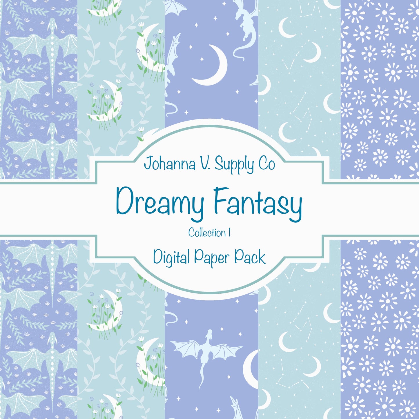 Dragons, Moons & Botanicals Digital Paper Pack | Fantasy Seamless Backgrounds | 12x12 PNG | Collection 1 | Personal & Commercial Use