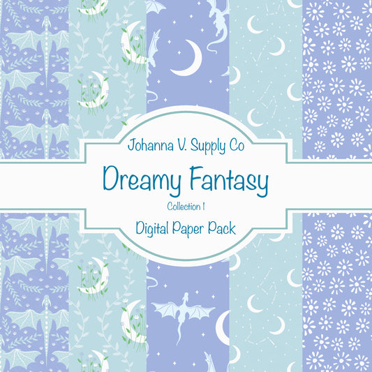 Dragons, Moons & Botanicals Digital Paper Pack | Fantasy Seamless Backgrounds | 12x12 PNG | Collection 1 | Personal & Commercial Use