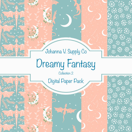 Dragons, Moons & Botanicals Digital Paper Pack | Fantasy Seamless Backgrounds | 12x12 PNG | Collection 2 | Personal & Commercial Use