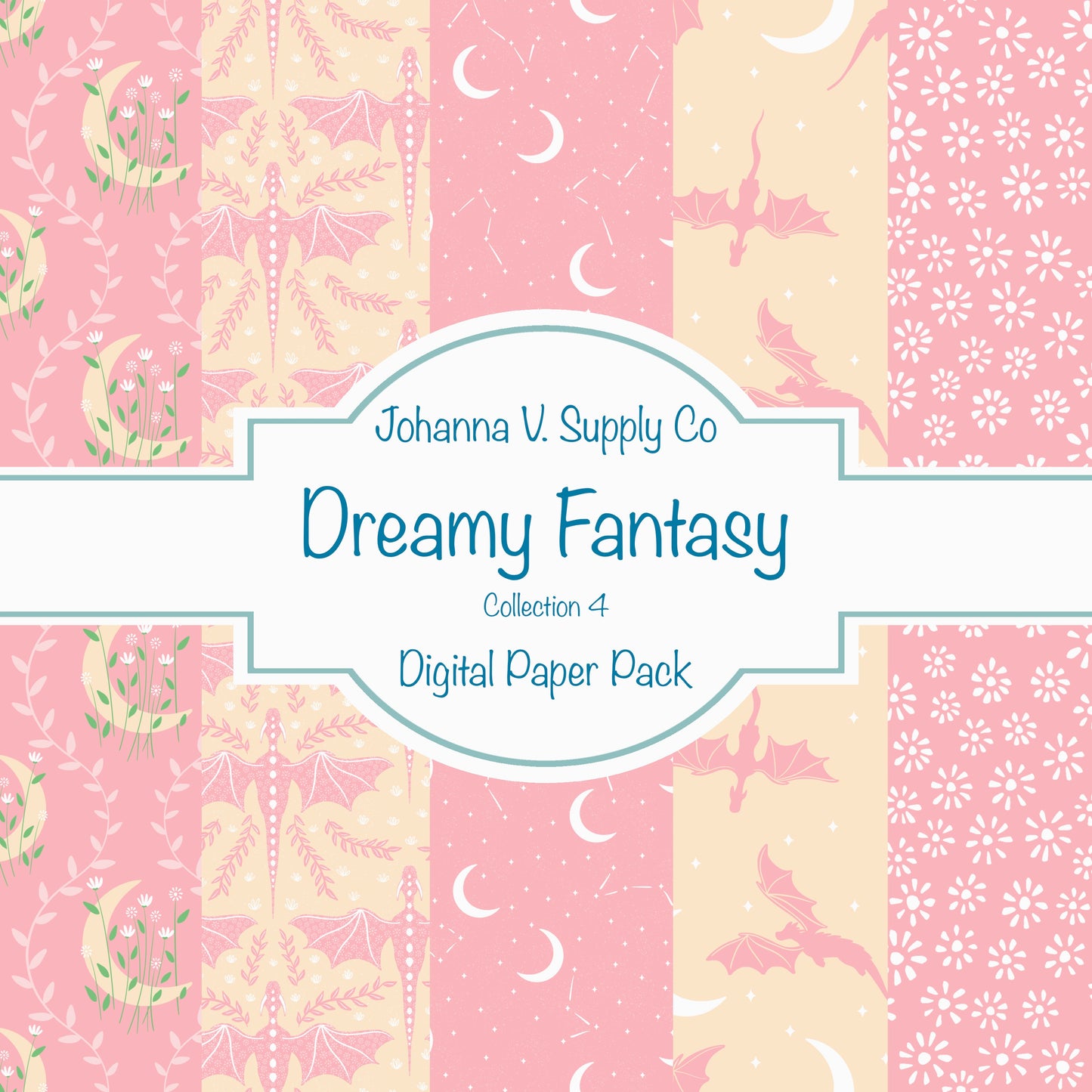 Dragons, Moons & Botanicals Digital Paper Pack | Fantasy Seamless Backgrounds | 12x12 PNG | Collection 4 | Commercial & Personal Use