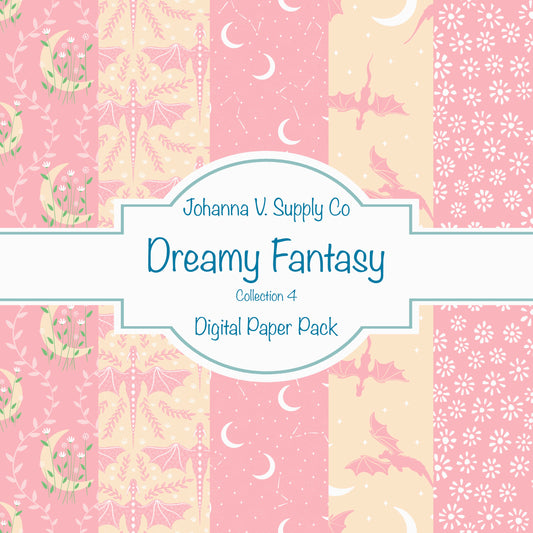 Dragons, Moons & Botanicals Digital Paper Pack | Fantasy Seamless Backgrounds | 12x12 PNG | Collection 4 | Commercial & Personal Use