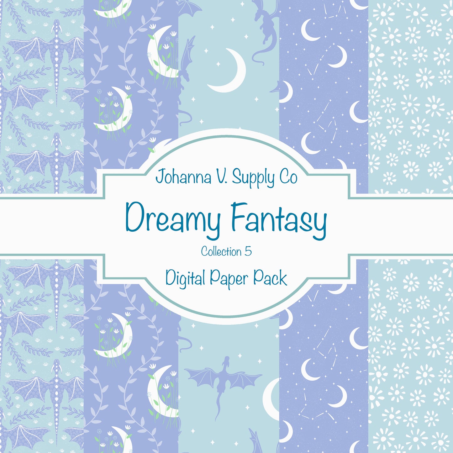 Dragons, Moons & Botanicals Digital Paper Pack | Fantasy Seamless Backgrounds | 12x12 PNG | Collection 5 | Commercial & Personal Use