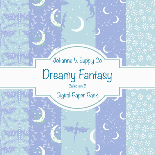 Dragons, Moons & Botanicals Digital Paper Pack | Fantasy Seamless Backgrounds | 12x12 PNG | Collection 5 | Commercial & Personal Use