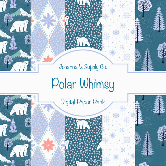Whimsical Winter Seamless Pattern Bundle Purple | Polar Bears, Mountains, Trees & Florals | Cozy Winter Designs | Commercial & Personal