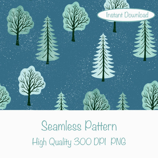 Polar Whimsy Winter Trees Seamless Pattern Green | Cozy Digital Download for Personal & Commercial Use
