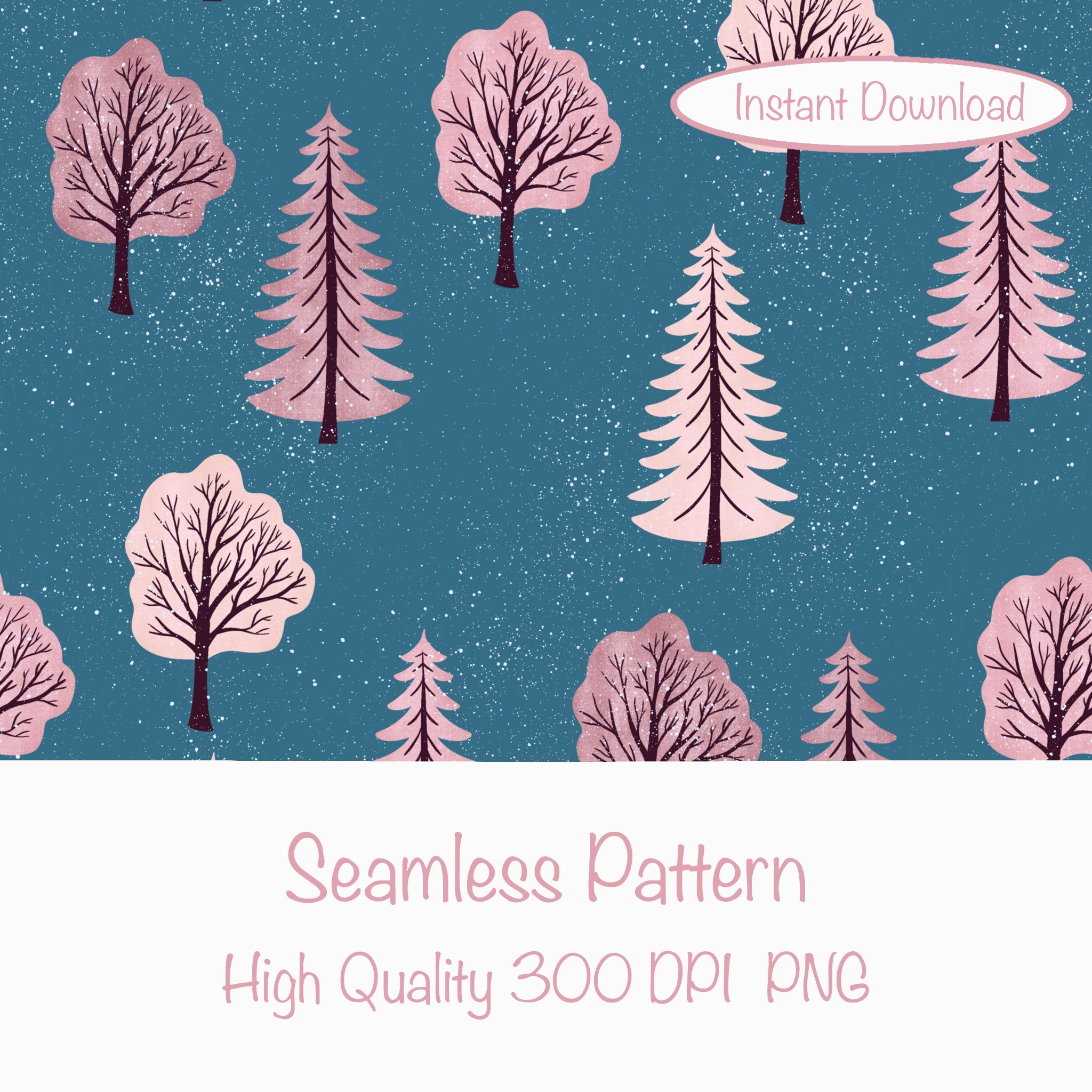 Polar Whimsy Winter Trees Seamless Pattern Pink | Cozy Digital Downloa ...