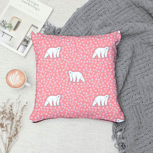 Polar Whimsy Seamless Pattern Pink | Polar Bears & Doodle Flowers | Cozy Winter Digital Design PNG 12x12” 300 DPI