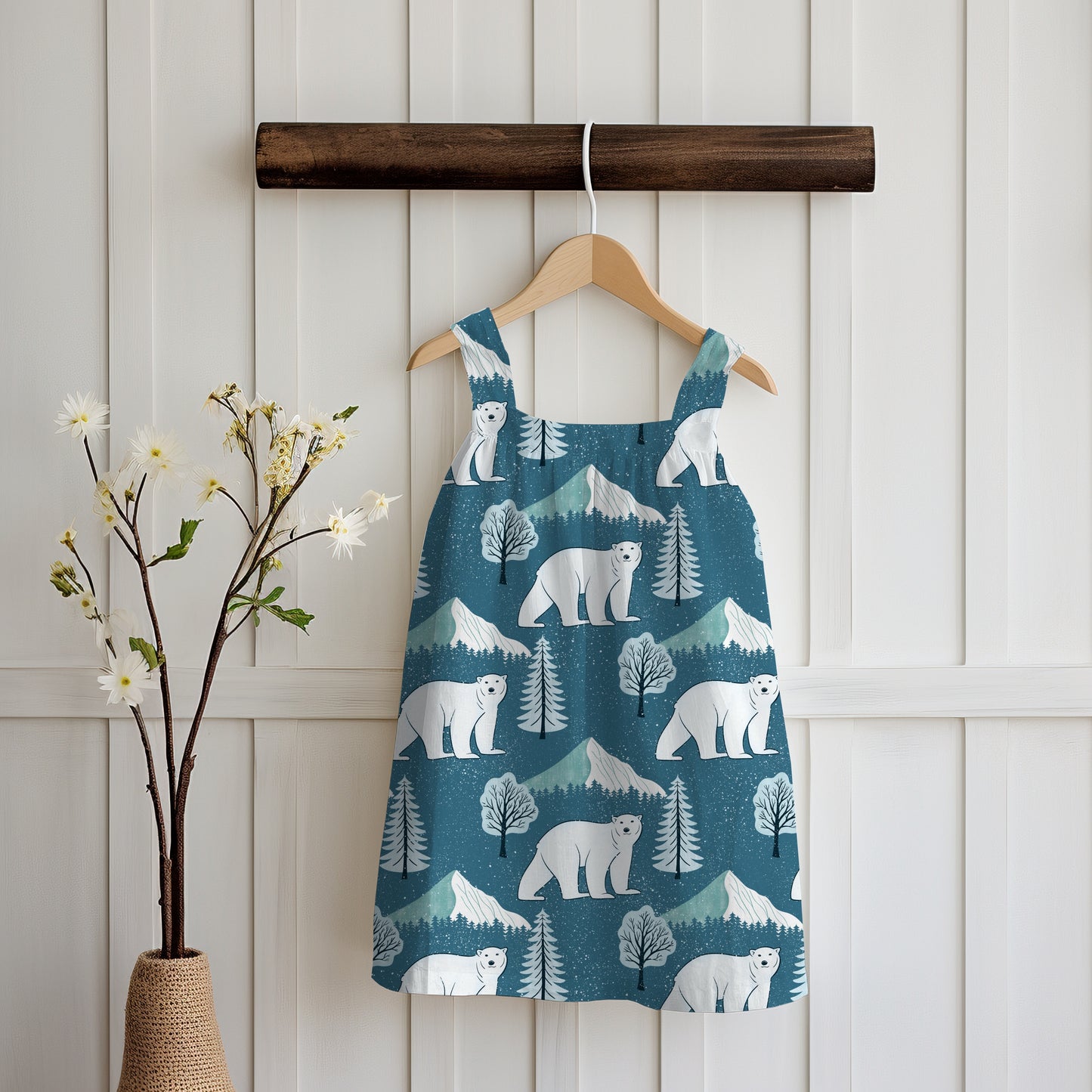 Polar Whimsy Polar Bears, Mountains & Forest Trees Seamless Pattern Blue | Cozy Winter Digital Design PNG 12x12” 300 DPI