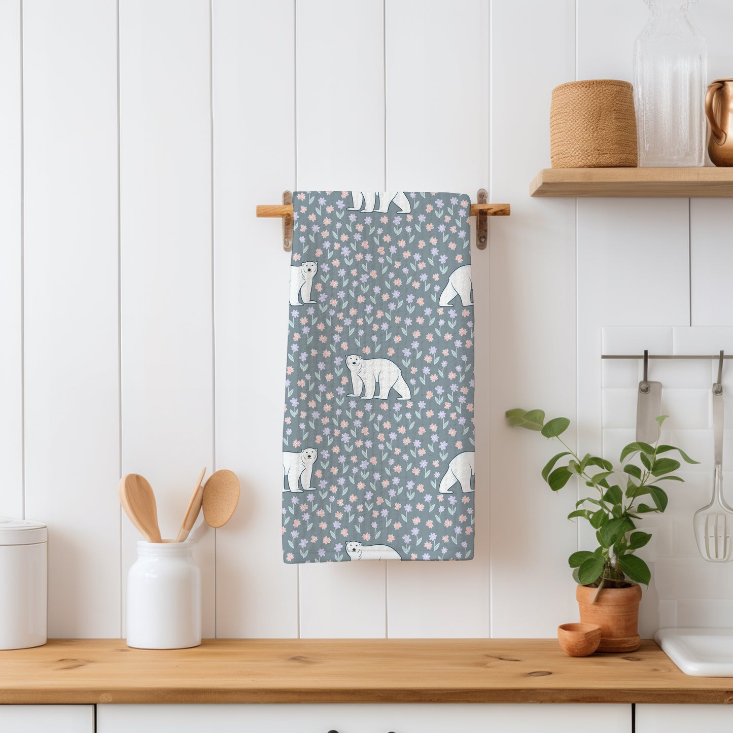 Polar Whimsy Seamless Pattern Grey | Polar Bears & Doodle Flowers | Cozy Winter Digital Design PNG 12x12” 300 DPI