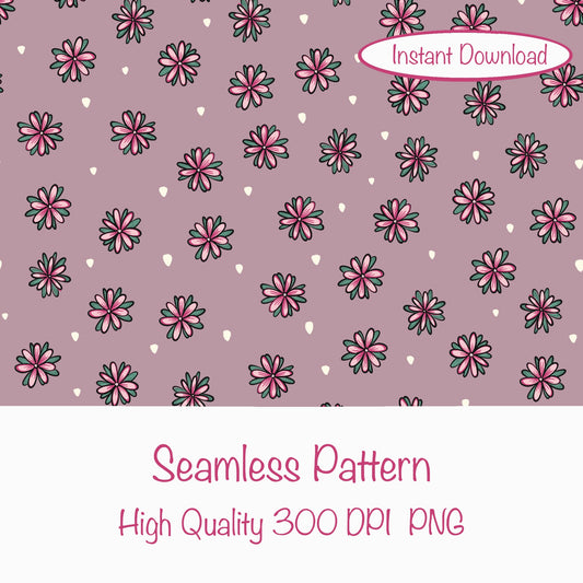 Mystic Witchy Floral Seamless Pattern Pink | Doodle Flower Digital Design | 12x12” PNG 300 DPI | Commercial Use Pattern