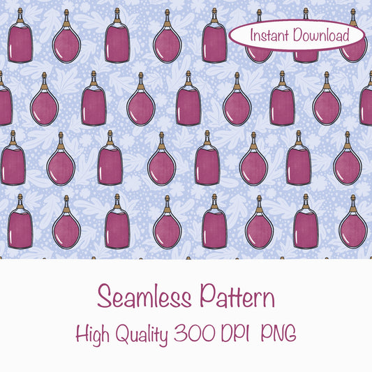 Mystic Witchy Potion Bottles Seamless Pattern Purple | Magical Apothecary Digital Design | PNG 12x12” 300 DPI