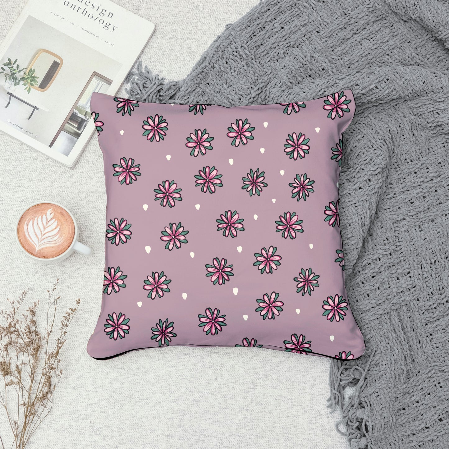 Mystic Witchy Floral Seamless Pattern Pink | Doodle Flower Digital Design | 12x12” PNG 300 DPI | Commercial Use Pattern