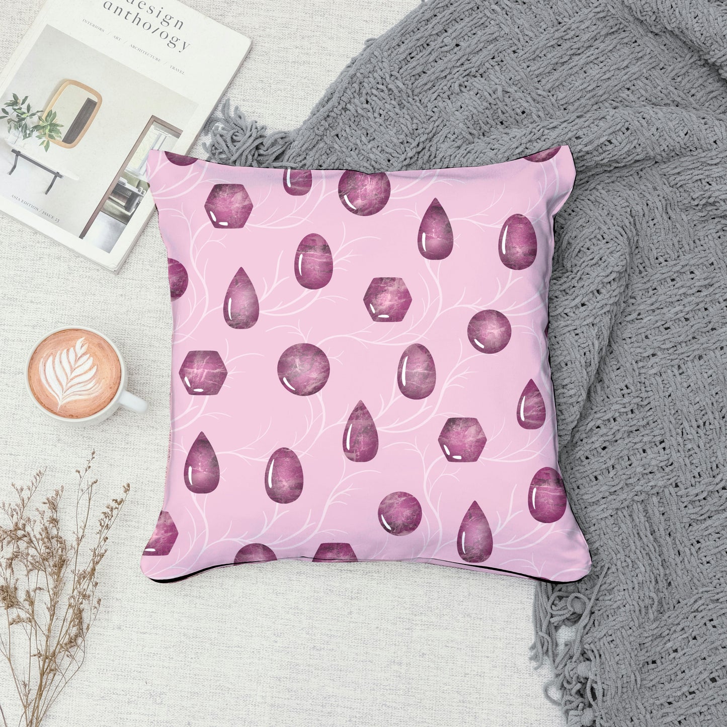 Mystic Witchy Gemstones Seamless Pattern Pink | Magical Crystal Digital Design | PNG 12x12” 300 DPI