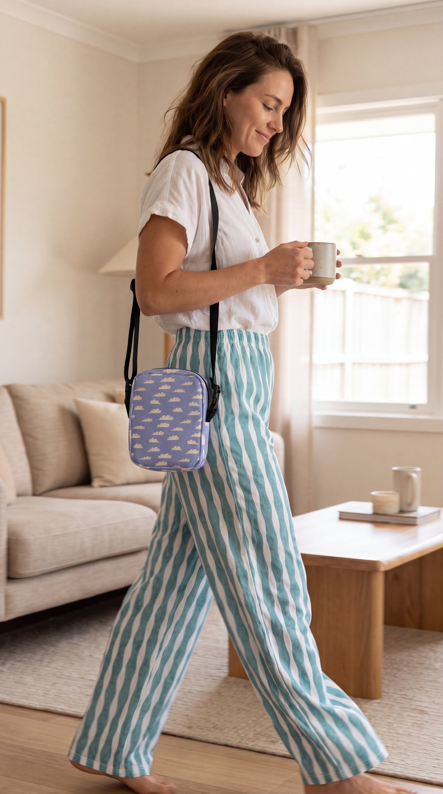 Coastal Drift Pants – Teal Wavy Pattern Lounge Pants | Aesthetic Flowing Line Pants | Cozy Artistic Loungewear