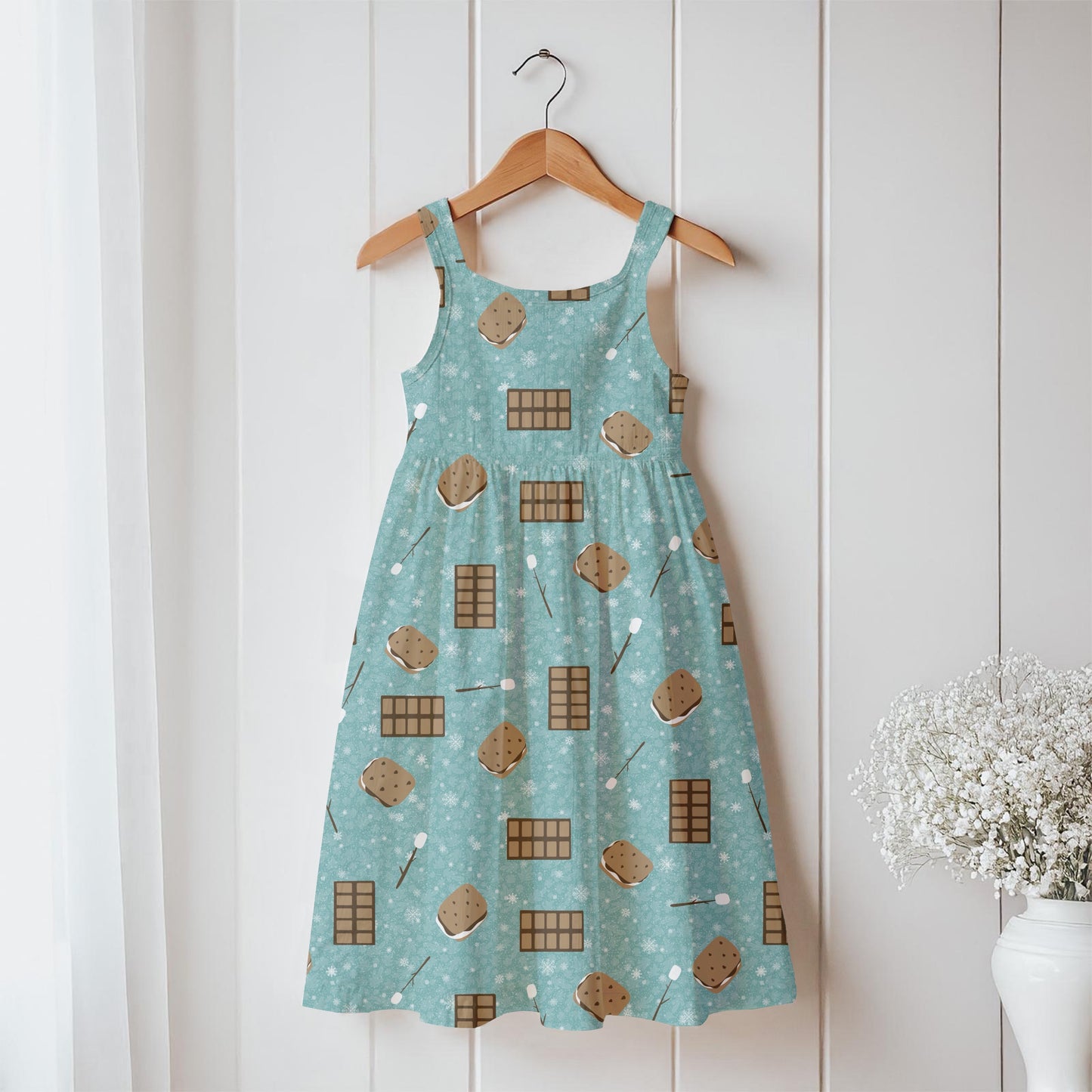 S’mores Seamless Pattern Blue Green | Campfire Treats PNG 12x12 | Cozy Dessert Design | Commercial Use