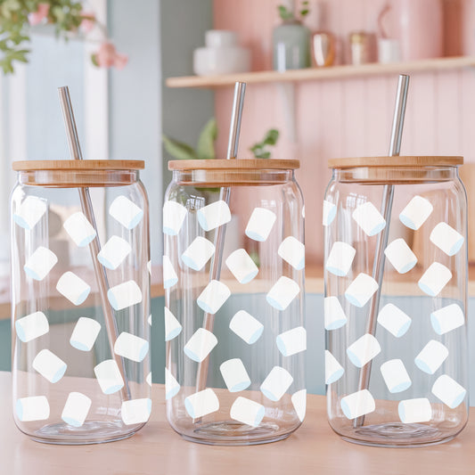 Marshmallows Glass Can Wrap PNG | Cute Cozy Cup Design | Sweet Treat Sublimation Wrap 12.75x6.5