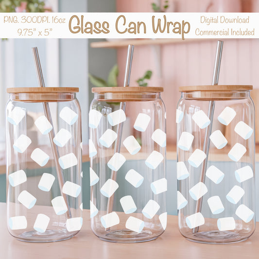 Marshmallows Glass Can Wrap PNG | Cute Cozy Cup Design | Sweet Treat Sublimation Wrap 12.75x6.5