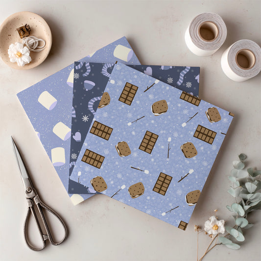 Cozy Winter Seamless Pattern Bundle Purple | S’mores, Snowmen, Mittens & Marshmallows | 12x12 PNG | Digital Download | Commercial & Personal