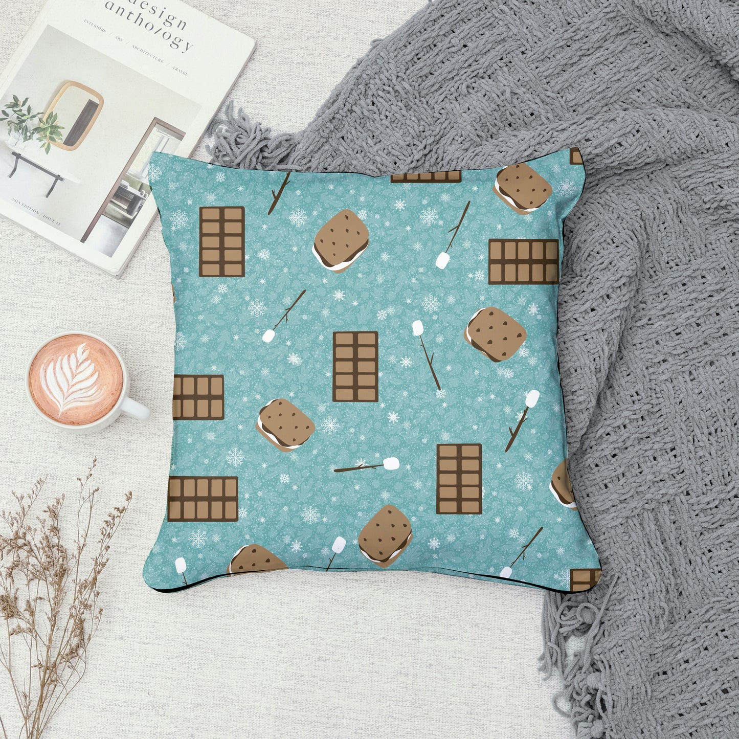 S’mores Seamless Pattern Blue Green | Campfire Treats PNG 12x12 | Cozy Dessert Design | Commercial Use