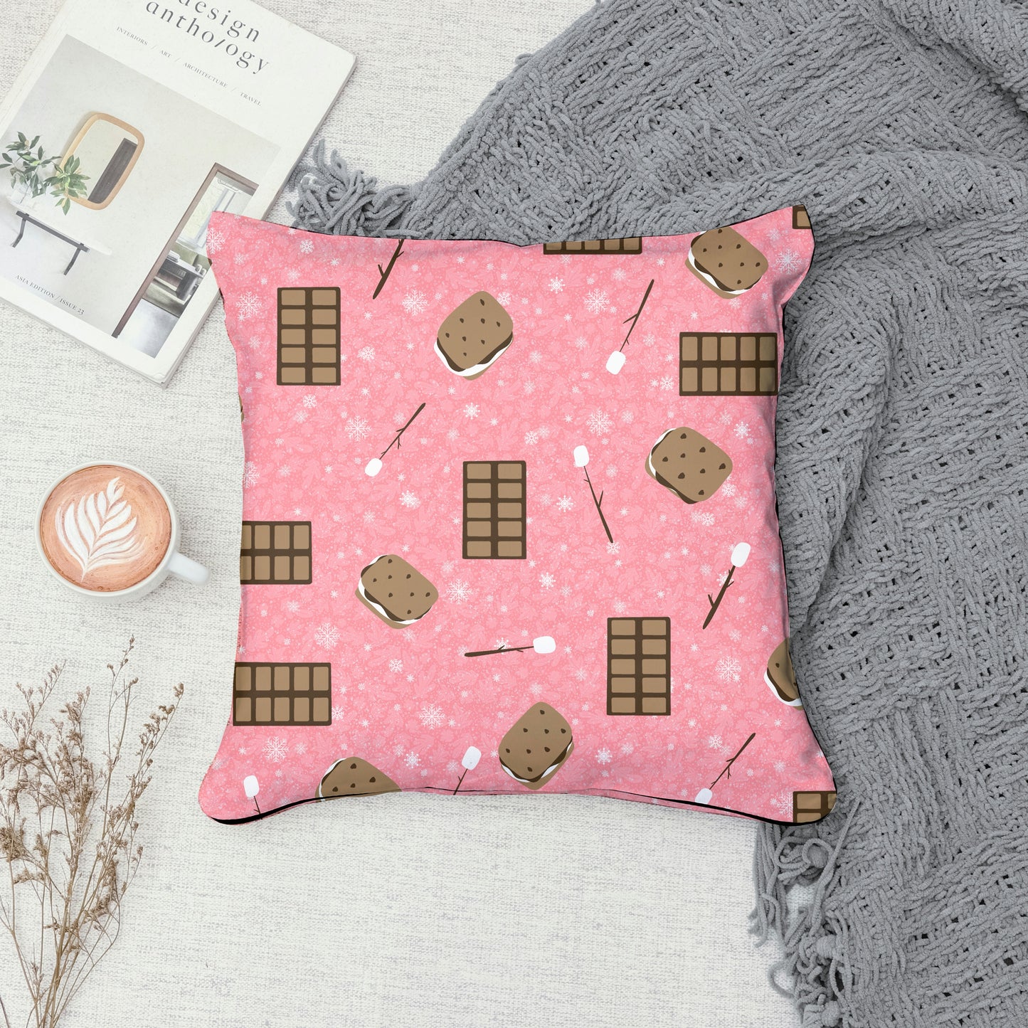 S’mores Seamless Pattern Pink | Campfire Treats PNG 12x12 | Cozy Dessert Design | Commercial Use