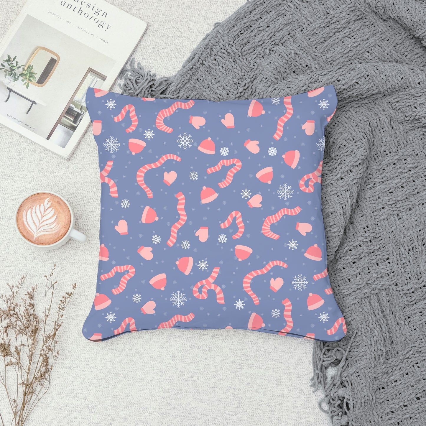 Winter Apparel Seamless Pattern Pink | Hats, Mittens & Scarves | Cozy Winter PNG 12x12 | Personal & Commercial Use