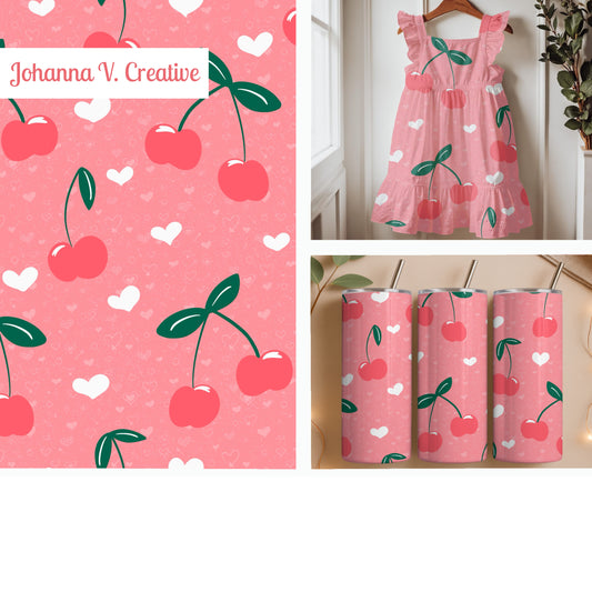 Seamless Cherry Heart Pattern Pink