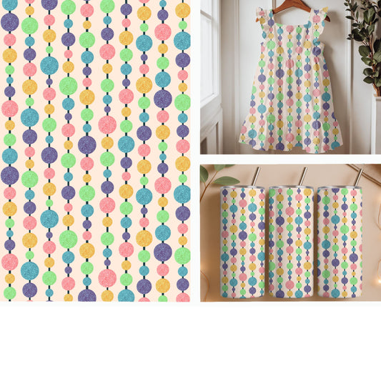 Pastel Glitter Garland Dots | Colorful Hanging Circles Seamless Pattern