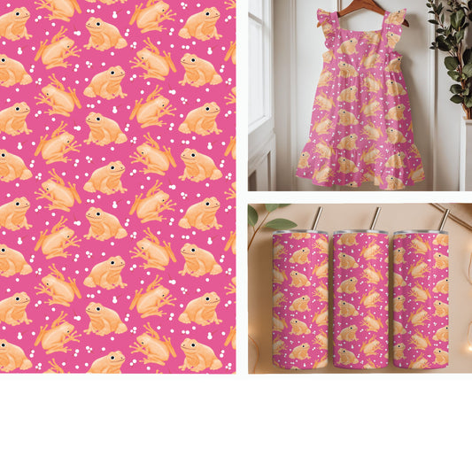 Peach Tree Frogs | Hand-Drawn Frog Seamless Pattern