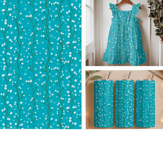 Blossom Vine | Turquoise Floral Seamless Pattern