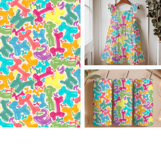 Colorful Balloon Dogs on White Seamless Pattern