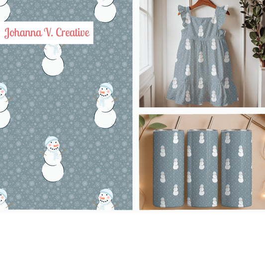 Blue Snowman Winter Seamless Pattern – Whimsical Snowflake Christmas Design