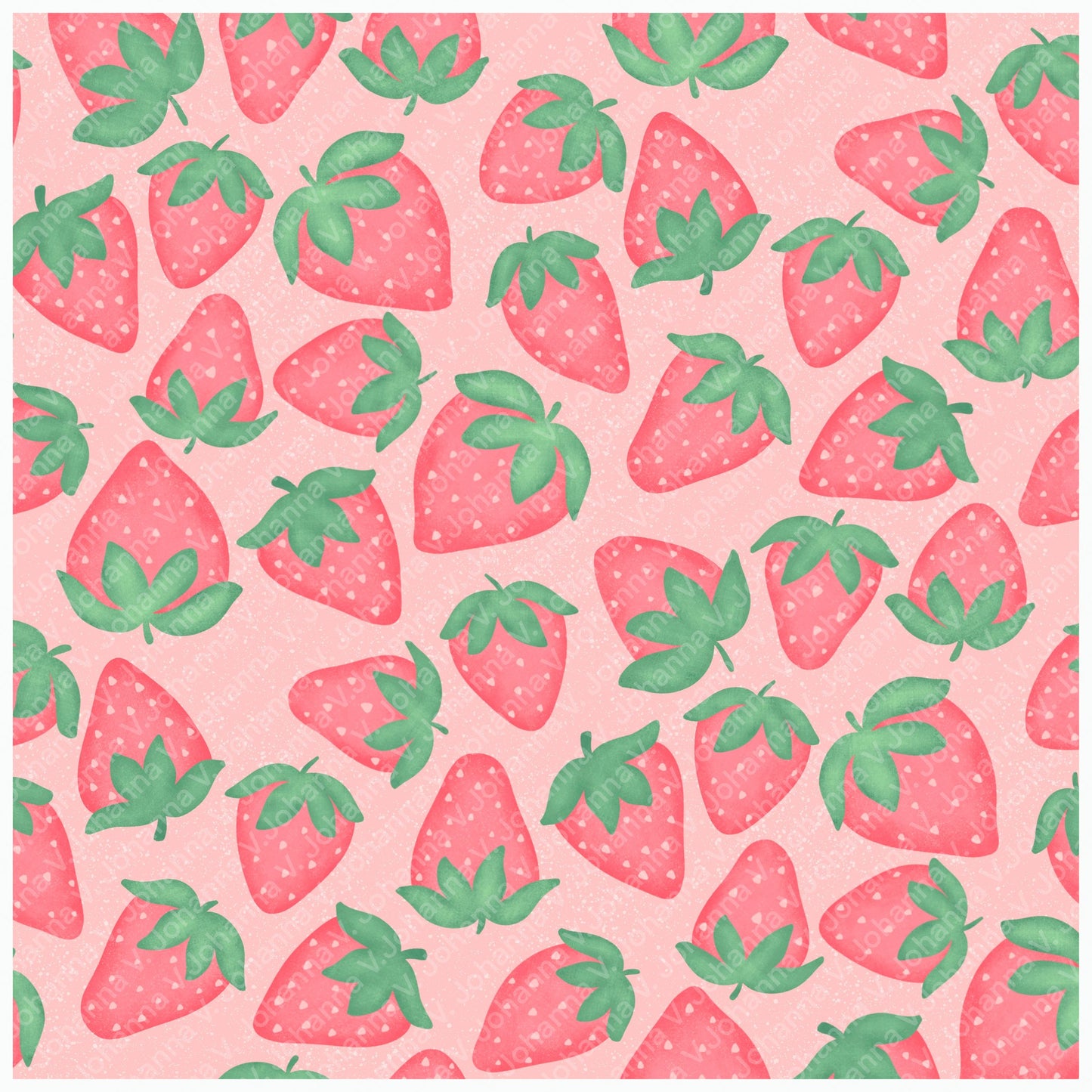 Seamless Strawberry Pattern PNG, Soft Pink Hand Drawn Fruit Digital Paper 12x12, Cute Watercolor Style Surface Pattern for Fabric, Packaging, Commercial Use