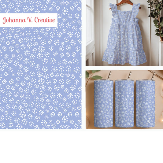 Periwinkle Ditsy Daisy Seamless Pattern – Tiny White Floral Background