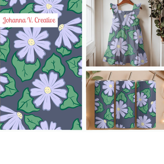 Purple Spring Flowers Seamless Pattern – Lavender & Pink Whimsical Floral Design