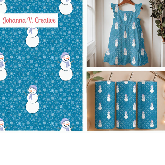 Frosty Blue Snowmen & Lavender Winter Hats