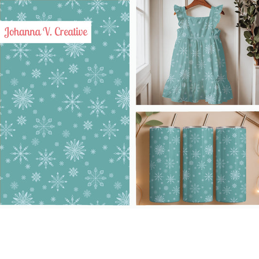 Teal Snowflake Seamless Pattern – Aqua Winter Snow & Ice Crystal Design