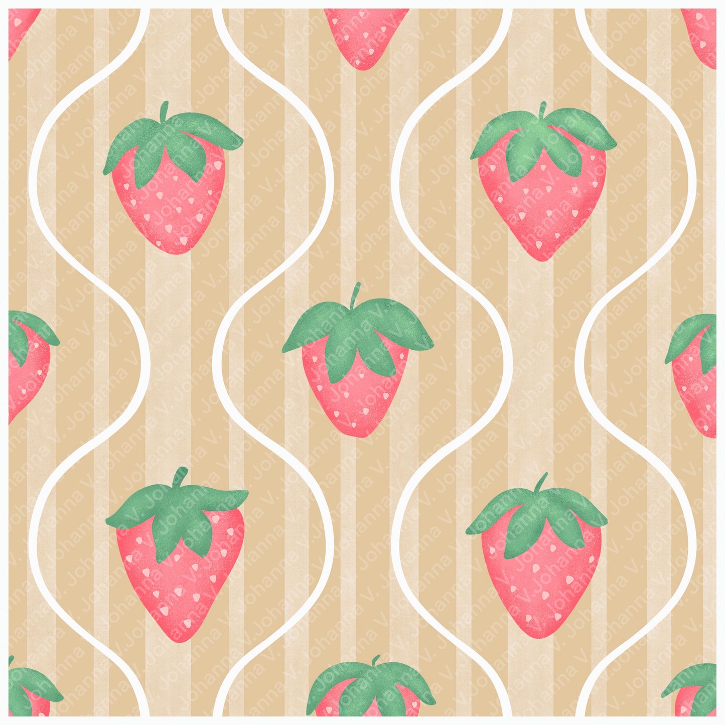 Seamless Strawberry Pattern PNG, Vintage Striped Digital Paper 12x12, Cute Fruit Surface Pattern Design for Fabric, Packaging, Stationery, Commercial Use