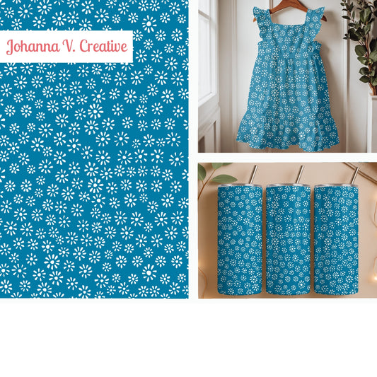 Deep Blue Ditsy Daisy Seamless Pattern – Tiny White Floral Background