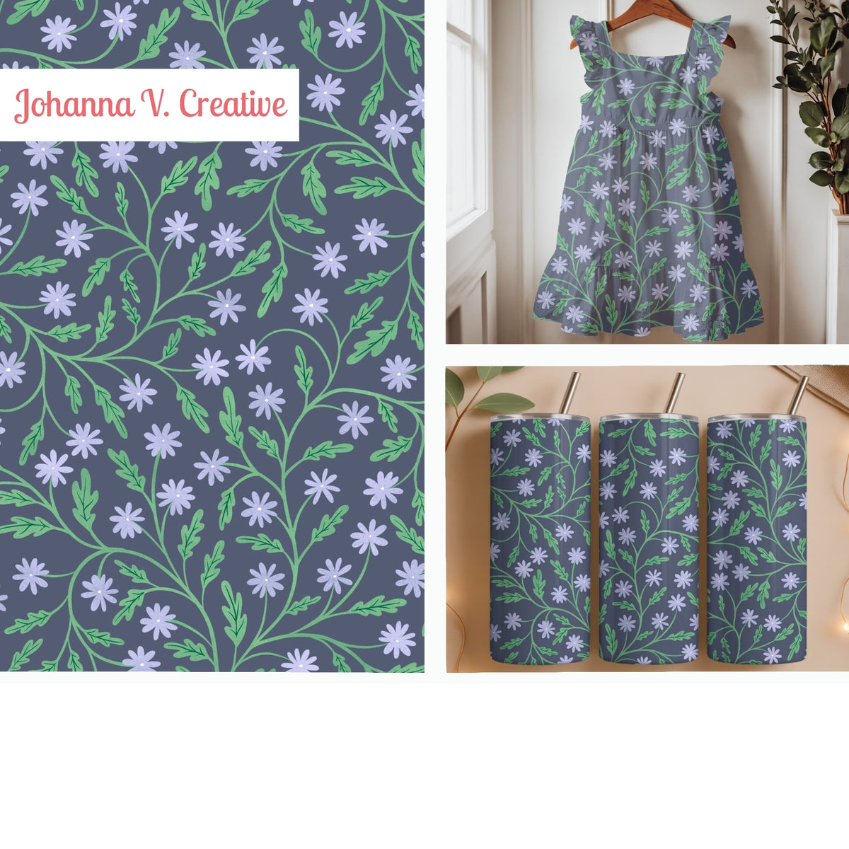 Purple Wildflower Vine Seamless Pattern – Lavender Floral Botanical Garden Design