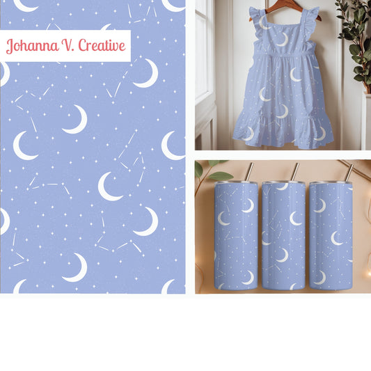 Celestial Moon Seamless Pattern – Lavender Crescent Moons, Stars & Constellations