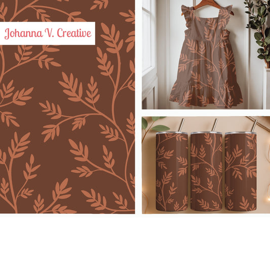 Terracotta Botanical Vine Seamless Pattern – Warm Brown Leafy Background