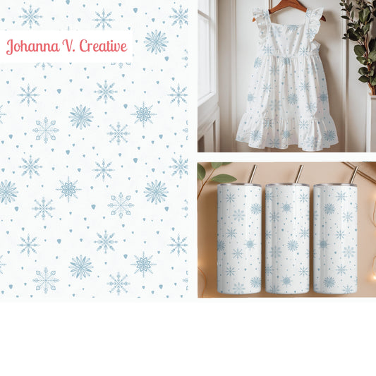 Blue Snowflake Seamless Pattern – Soft Winter Snow & Ice Crystal Design