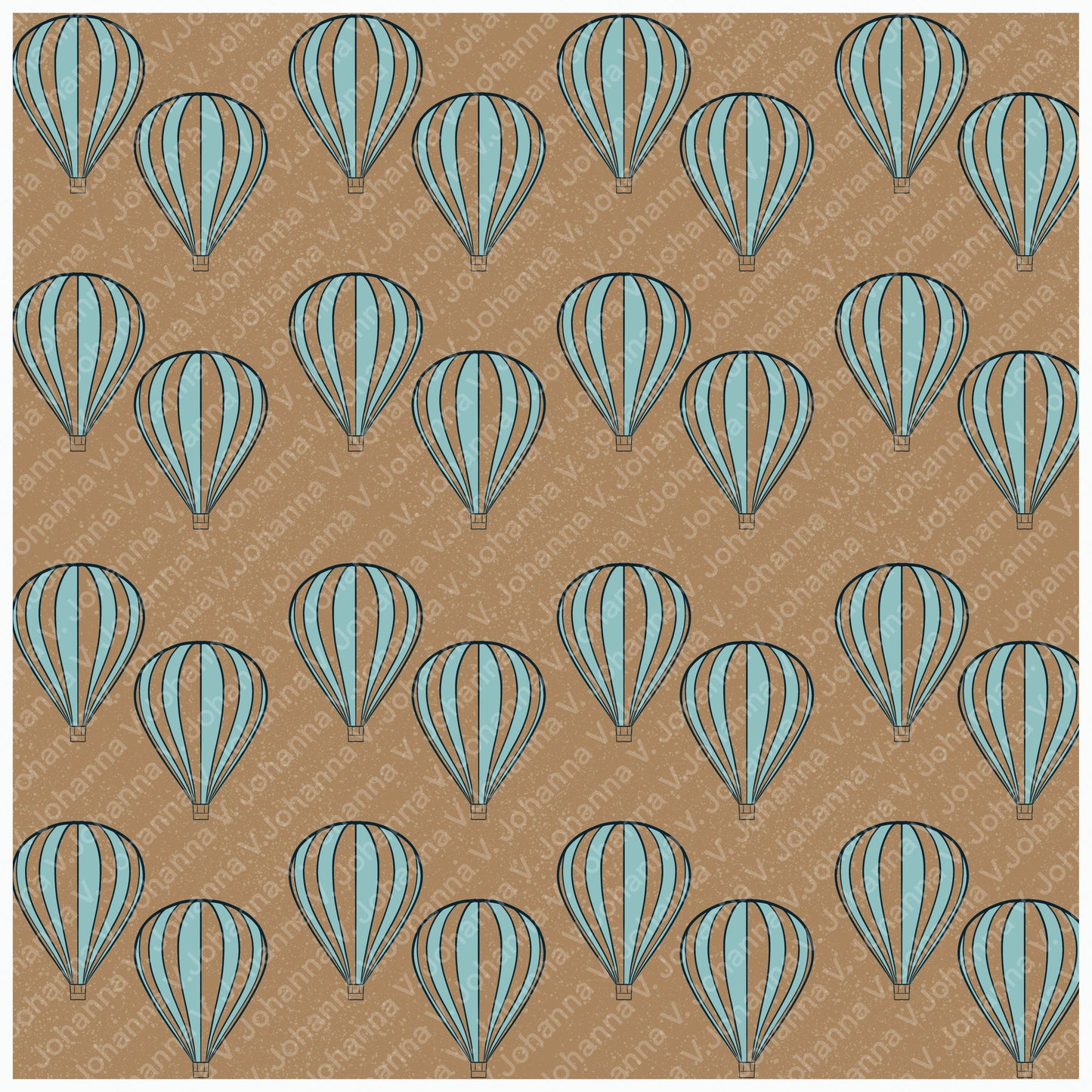 Vintage Hot Air Balloon Seamless Pattern PNG, Earth Tone Balloon Print 12x12, Neutral Travel Pattern, Retro Sky Design, Commercial Use