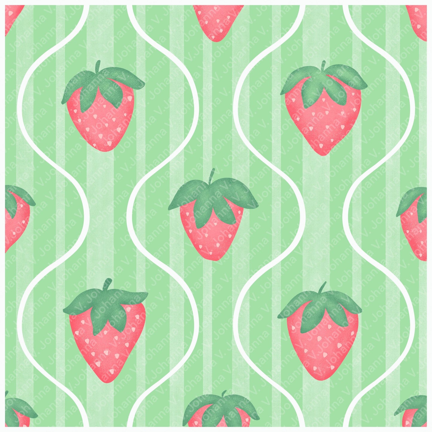 Strawberry Cottage Seamless Pattern Bundle | Pink Strawberry & Vintage Stripe Digital Paper Collection | Retro Surface Pattern Set
