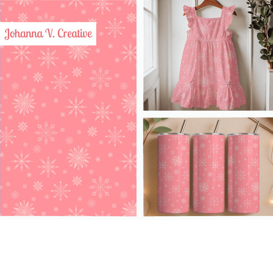Pink Snowflake Seamless Pattern – Blush Winter Snow & Whimsical Ice Crystal Design