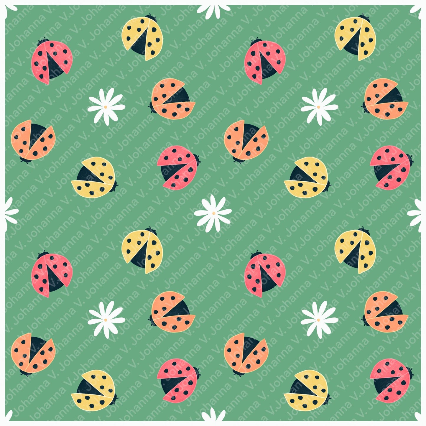 Whimsical Spring Seamless Pattern Bundle | Ladybug, Floral Vase & Lavender Digital Paper Collection | Commercial Use Surface Pattern Set