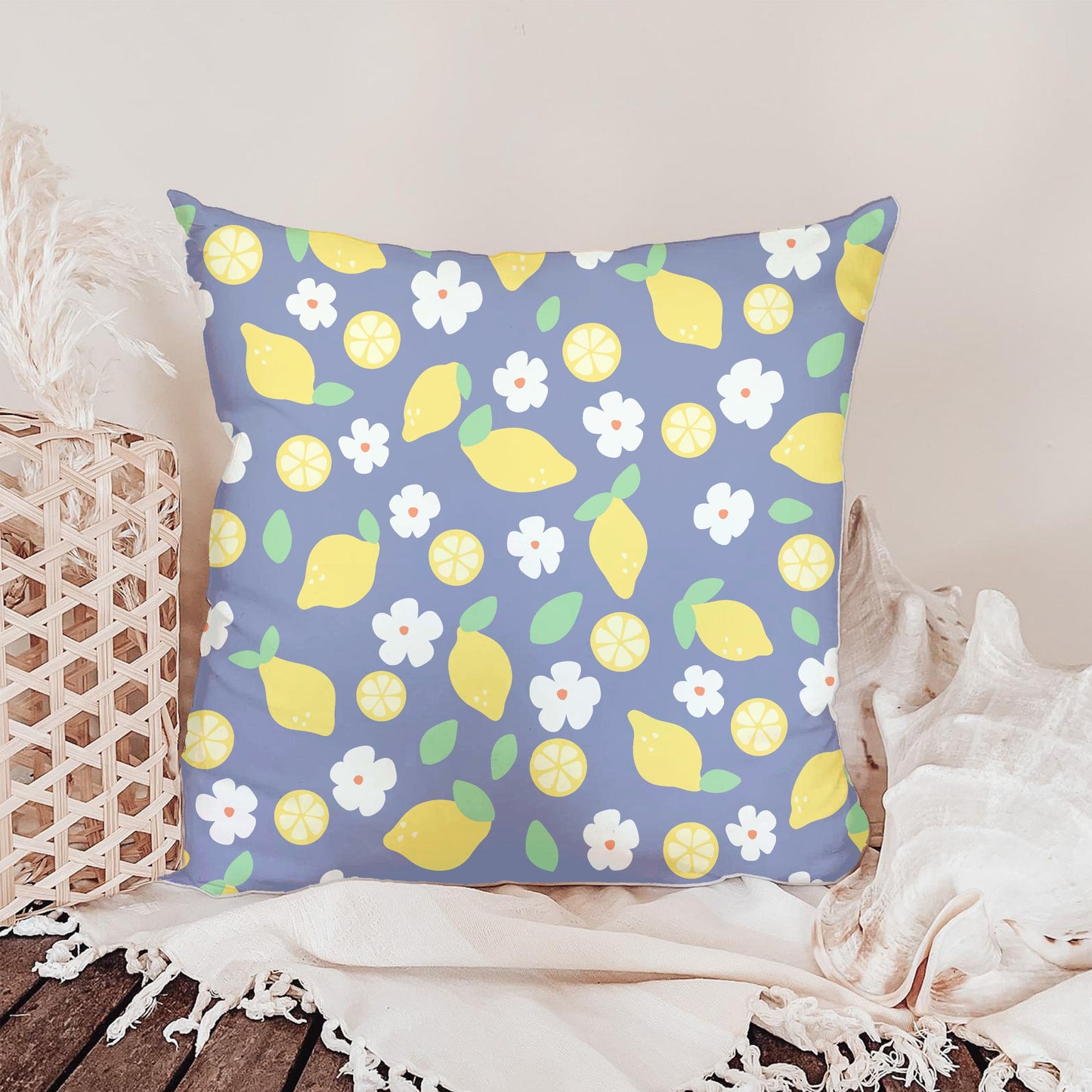 Seamless Lemon Floral Pattern PNG, Citrus Blue Digital Paper 12x12, Summer Fruit Surface Pattern Design for Fabric, Packaging, Stationery, Commercial Use